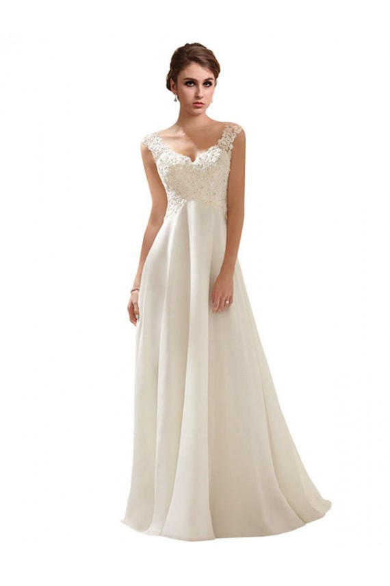Sleeveless V-Neck Soft Chiffon & Lace Ivory Sweep Train Wedding Dress Cardiff