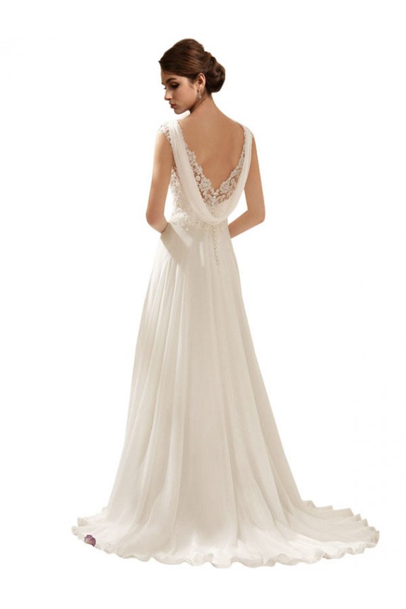 Sleeveless V-Neck Soft Chiffon & Lace Ivory Sweep Train Wedding Dress Cardiff