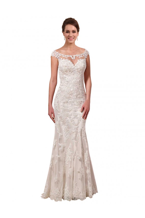 Sleeveless Illusion Neck Lace White Chapel Train Sexy Wedding Dress Cardiff