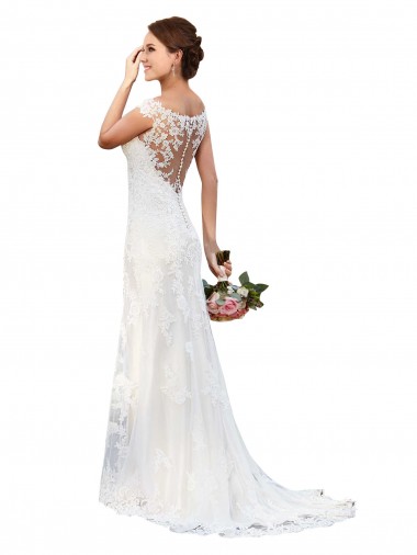Sleeveless Illusion Neck Lace White Chapel Train Sexy Wedding Dress Cardiff