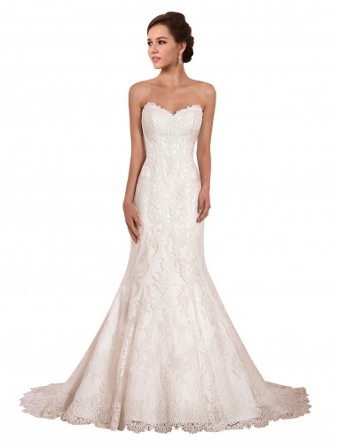 Sleeveless Sweetheart Lace Ivory Chapel Train Sexy Wedding Dress Cardiff