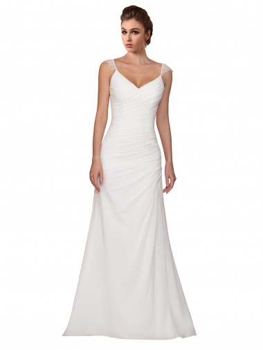 Sleeveless V-Neck Soft Chiffon Ivory Chapel Train Wedding Dress Cardiff
