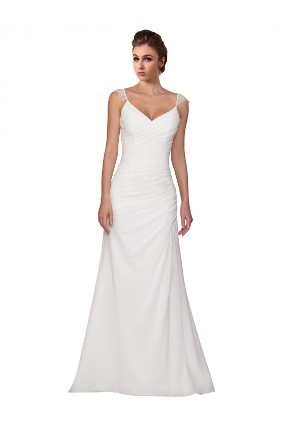 Sleeveless V-Neck Soft Chiffon Ivory Chapel Train Wedding Dress Cardiff