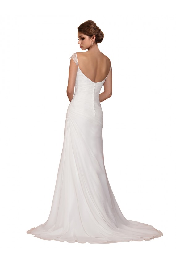 Sleeveless V-Neck Soft Chiffon Ivory Chapel Train Wedding Dress Cardiff