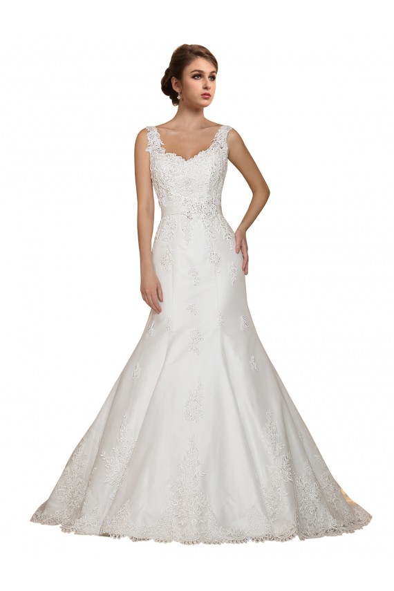 Cap Sleeves V-Neck Lace Ivory Chapel Train Wedding Dress Cardiff