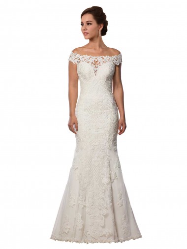 Cap Sleeves Off the Shoulder Lace Ivory Chapel Train Boho Wedding Dress Cardiff