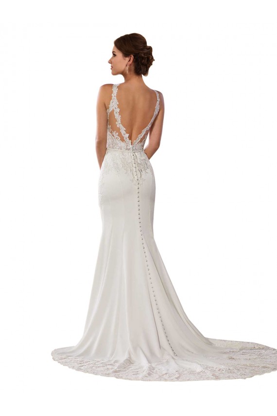 Sleeveless High Neck Lace Ivory Sheath Chapel Train Modern Wedding Dress Cardiff