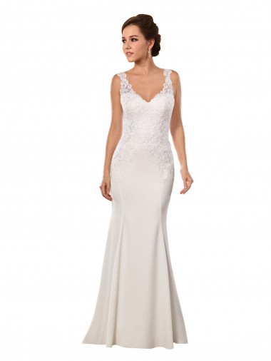 Sleeveless V-Neck Lace & Stretch Crepe Ivory Chapel Train Sexy Wedding Dress Cardiff