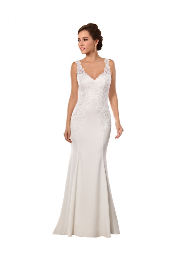 Sleeveless V-Neck Lace & Stretch Crepe Ivory Chapel Train Sexy Wedding Dress Cardiff