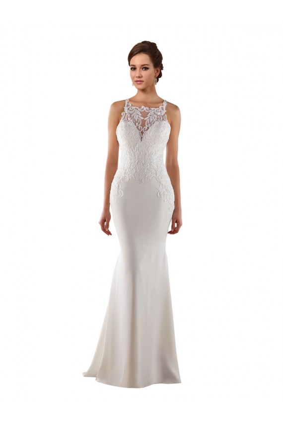 Sleeveless Sweetheart Lace & Stretch Crepe Ivory Sweep Train Modern Wedding Dress Cardiff
