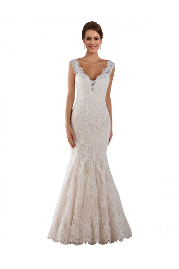 Sleeveless V-Neck Lace White Chapel Train Wedding Dress Cardiff