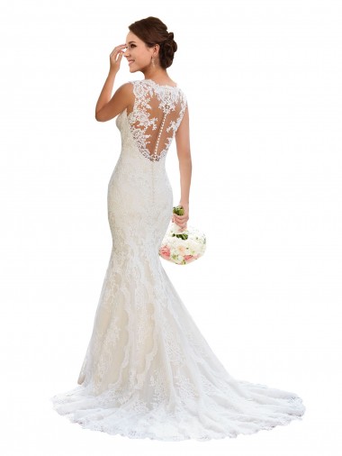 Sleeveless V-Neck Lace White Chapel Train Wedding Dress Cardiff