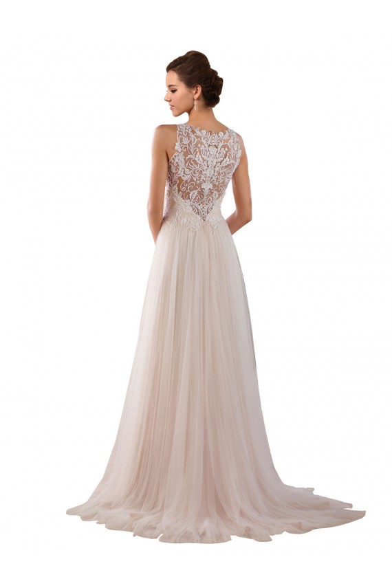Sleeveless High Neck Tulle & Lace Ivory Chapel Train Boho Wedding Dress Cardiff