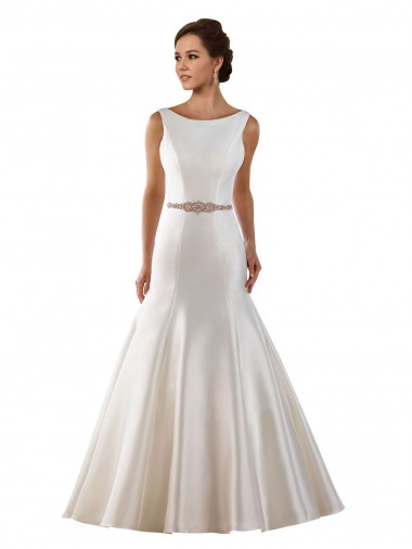 Sleeveless Bateau Neck Satin Ivory Chapel Train Modern Wedding Dress Cardiff