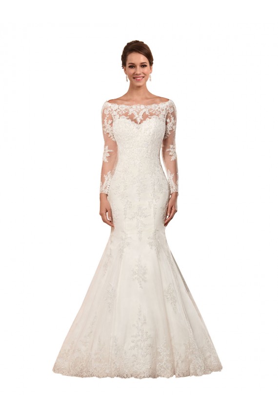 Long Sleeves Bateau Neck Lace Ivory Chapel Train Sexy Wedding Dress Cardiff