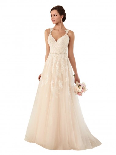 Sleeveless Sweetheart Tulle & Lace Ivory Chapel Train Wedding Dress Cardiff