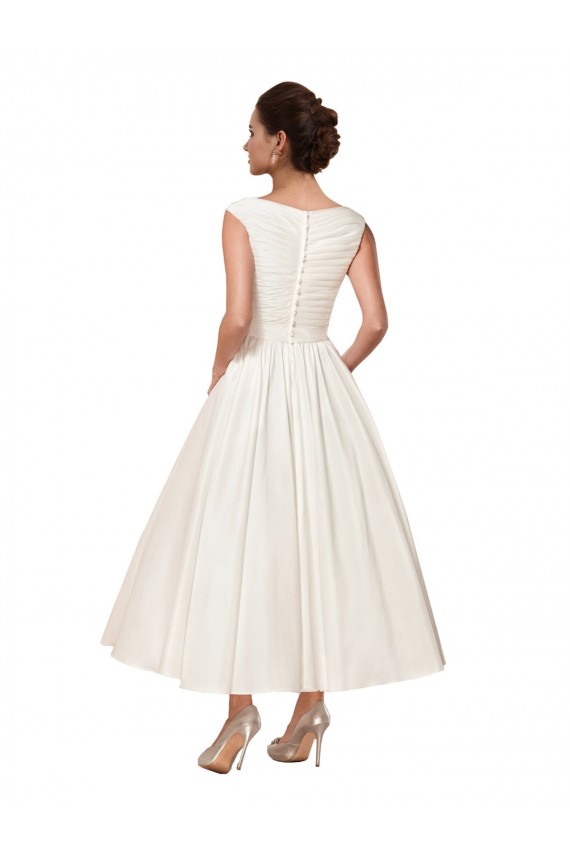 Sleeveless V-Neck Satin Ivory Ankle Length Wedding Dress Cardiff