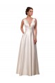 Sleeveless V-Neck Satin Ivory Chapel Train Wedding Gowns Cardiff