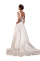 Sleeveless V-Neck Satin Ivory Chapel Train Wedding Gowns Cardiff