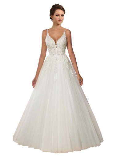 Sleeveless Spaghetti Straps Tulle & Lace Ivory Chapel Train Boho Wedding Dress Cardiff