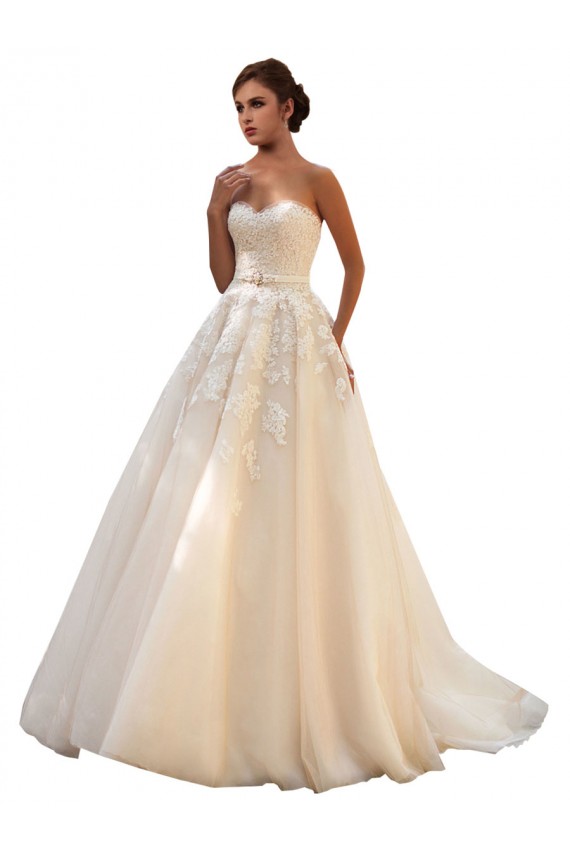 Sleeveless Sweetheart Tulle & Lace Ivory & Champagne Ball Gown Chapel Train Wedding Dress Cardiff