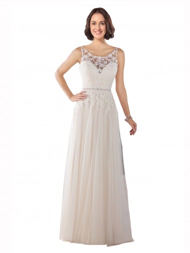 Sleeveless Illusion Neck Tulle Ivory & Champagne Sweep Train Boho Wedding Dress Cardiff