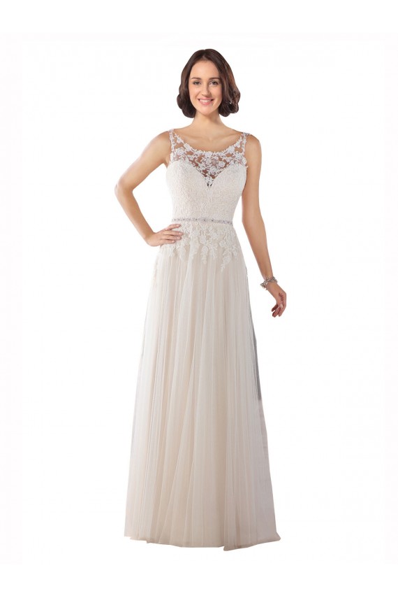 Sleeveless Illusion Neck Tulle Ivory & Champagne Sweep Train Boho Wedding Dress Cardiff