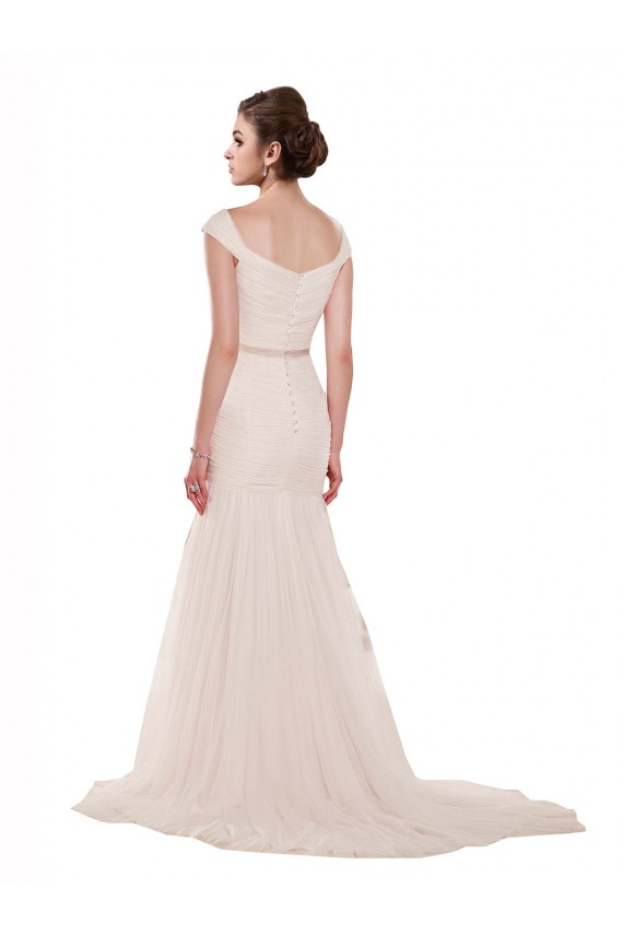 Sleeveless Off the Shoulder Tulle Ivory Chapel Train Beach Wedding Dress Cardiff