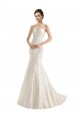Sleeveless Illusion Neck Lace Ivory Mermaid Chapel Train Wedding Dress Cardiff