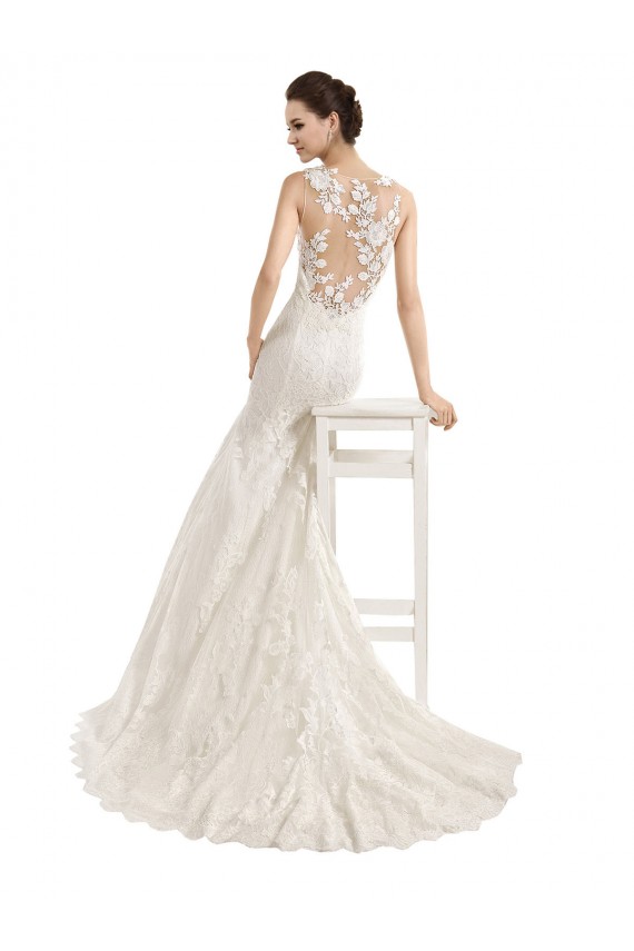 Sleeveless Illusion Neck Lace Ivory Mermaid Chapel Train Wedding Dress Cardiff