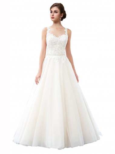 Sleeveless Illusion Neck Tulle & Lace Ivory Cathedral Train Beach Wedding Dress Cardiff