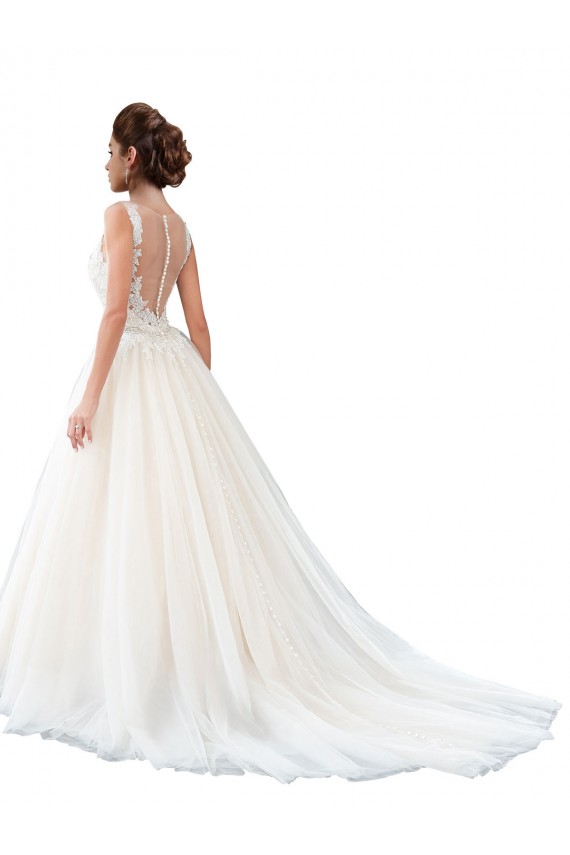 Sleeveless Illusion Neck Tulle & Lace Ivory Cathedral Train Beach Wedding Dress Cardiff