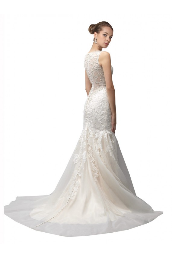 Sleeveless Illusion Neck Tulle & Lace Ivory Sweep Train Wedding Dress Cardiff