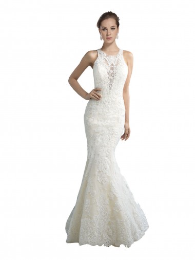 Sleeveless Illusion Neck Tulle Ivory Chapel Train Beach Wedding Dress Cardiff