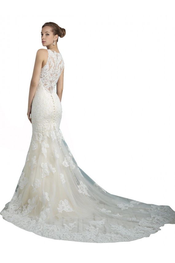 Sleeveless Illusion Neck Tulle Ivory Chapel Train Beach Wedding Dress Cardiff