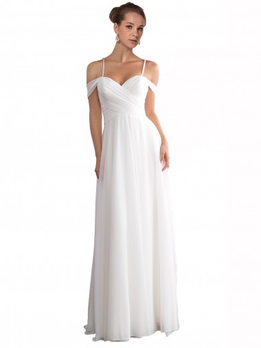 Sleeveless Off the Shoulder Soft Chiffon Ivory Sweep Train Beach Wedding Dress Cardiff