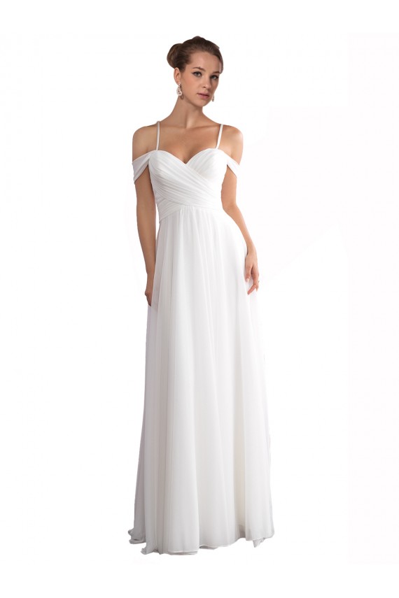 Sleeveless Off the Shoulder Soft Chiffon Ivory Sweep Train Beach Wedding Dress Cardiff