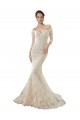 Long Sleeves Off the Shoulder Tulle & Lace Ivory & Champagne Chapel Train Wedding Dress Cardiff