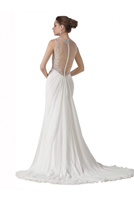 Sleeveless Sweetheart Soft Chiffon White Chapel Train Beach Wedding Dress Cardiff