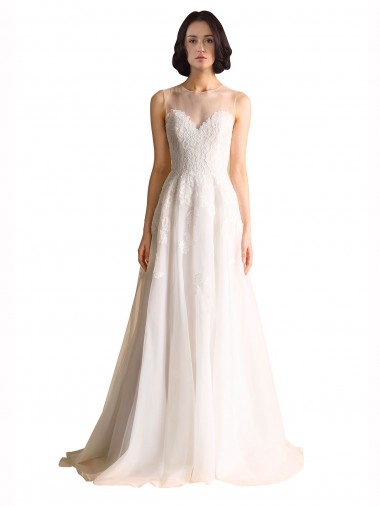 Sleeveless Illusion Neck Tulle Ivory Chapel Train Wedding Dress Cardiff
