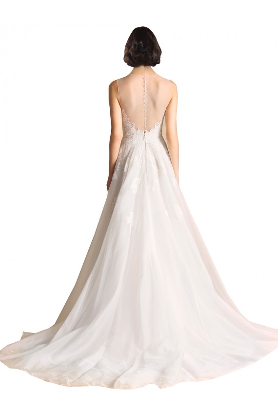 Sleeveless Illusion Neck Tulle Ivory Chapel Train Wedding Dress Cardiff