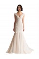 Sleeveless V-Neck Tulle Ivory & Champagne Sweep Train Wedding Dress Cardiff