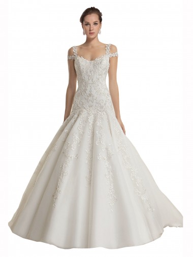 Sleeveless Off the Shoulder Tulle & Lace Ivory Sweep Train Wedding Dress Cardiff