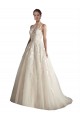 Sleeveless Illusion Neck Tulle Ivory & Champagne Chapel Train Wedding Dress Cardiff