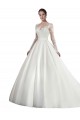 Long Sleeves Illusion Neck Satin & Lace White Cathedral Train Wedding Dress Cardiff