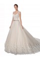 Sleeveless Sweetheart Tulle & Lace Ivory & Champagne Chapel Train Wedding Dress Cardiff