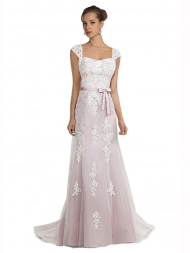 Sleeveless Strapless Tulle & Lace Ivory & Pink Sweep Train Beach Wedding Dress Cardiff
