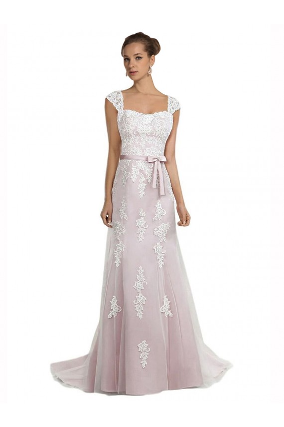 Sleeveless Strapless Tulle & Lace Ivory & Pink Sweep Train Beach Wedding Dress Cardiff