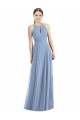Sleeveless Halter Neck Soft Chiffon Dusty Blue Long Semi Formal Evening Dress / Bridesmaid Dress Cardiff