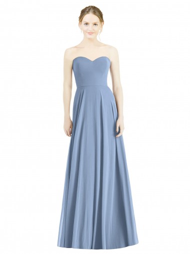 Sleeveless Sweetheart Soft Chiffon Dusty Blue Long Evening Dress / Bridesmaid Dress Cardiff